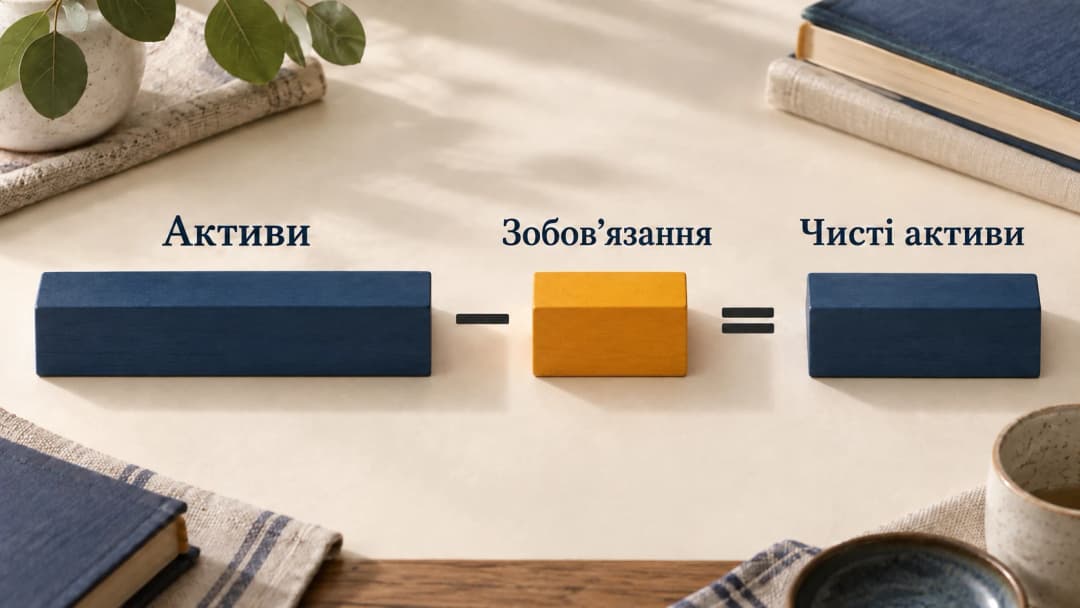 Наочна формула: активи мінус зобов’язання дорівнюють чистим активам